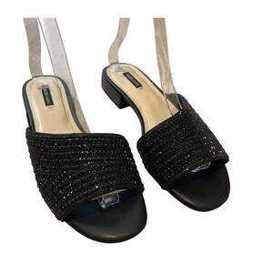 Alex Marie Marilla Black Rhinestone Embellished Sparkle Block Strap Sandals 8
